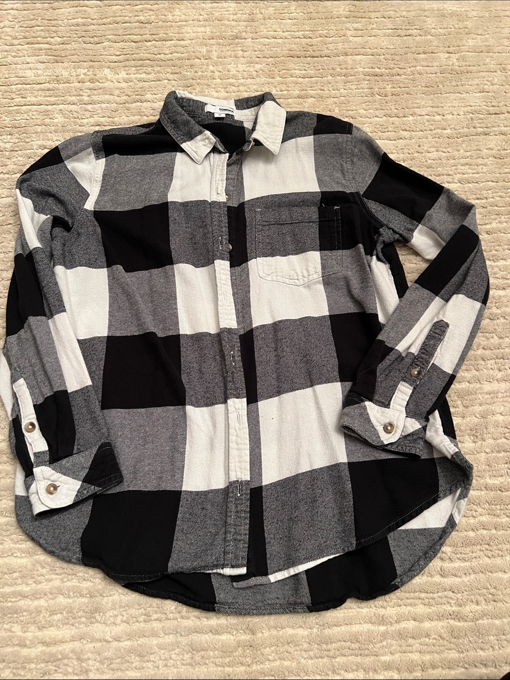 Sonoma Black, Gray & White Buffalo Check Button-Down Shirt